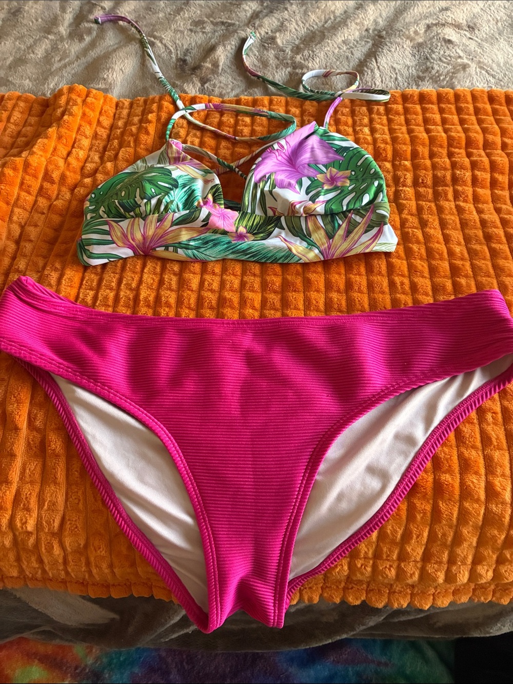 Tropical Floral Bikini Set - Pink Bottoms